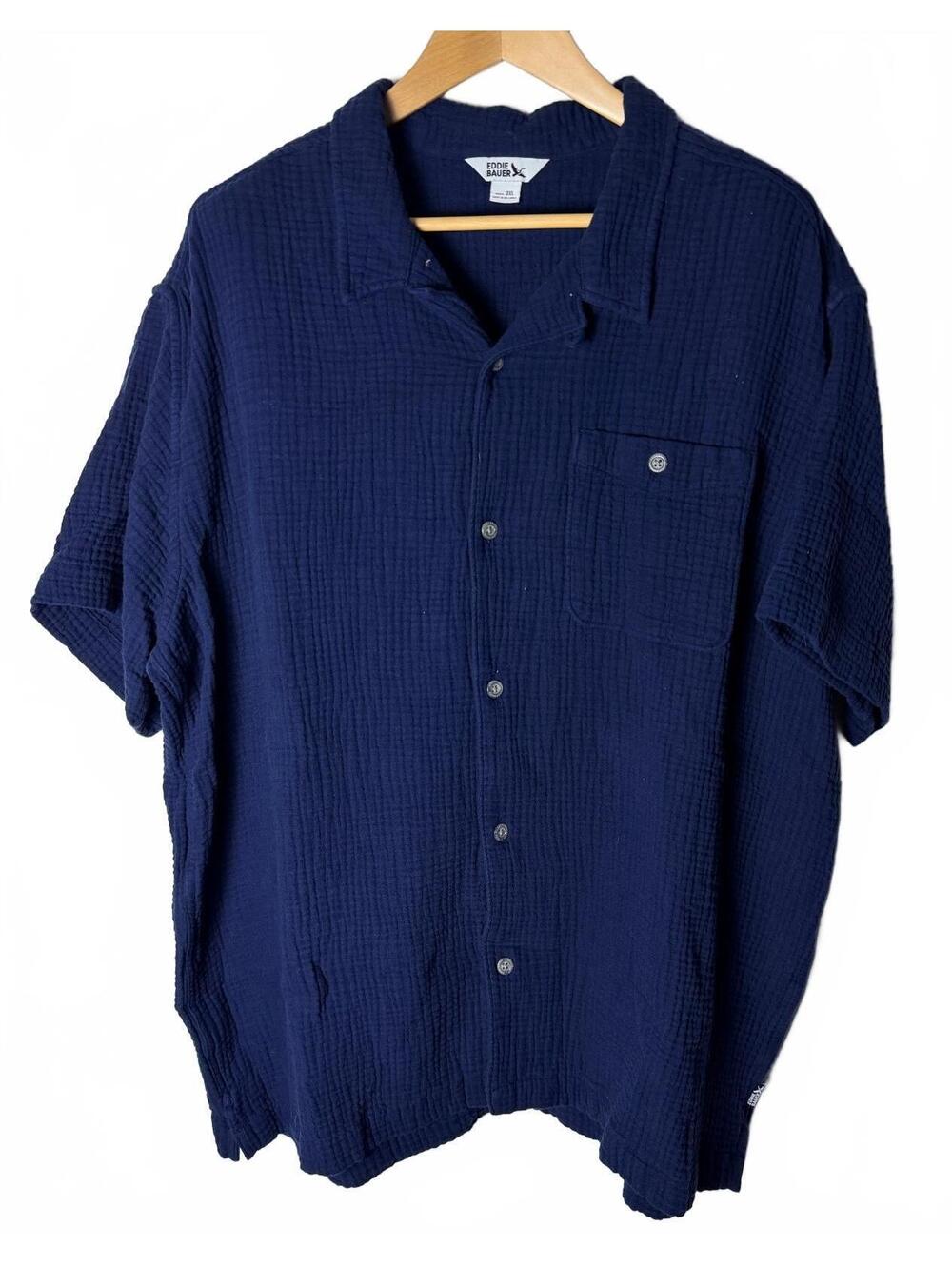 Eddie Bauer Men's 3XL Navy Blue Button-Up Shirt Style 100% - Picture 2 of 4